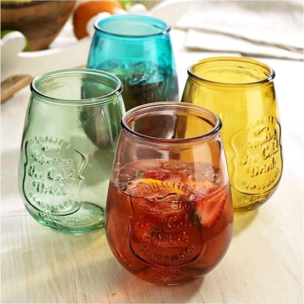 Glaver's Stemless Wine Glasses Set of 4 – 21oz 21 Ounces, Ice Cold-Multicolor